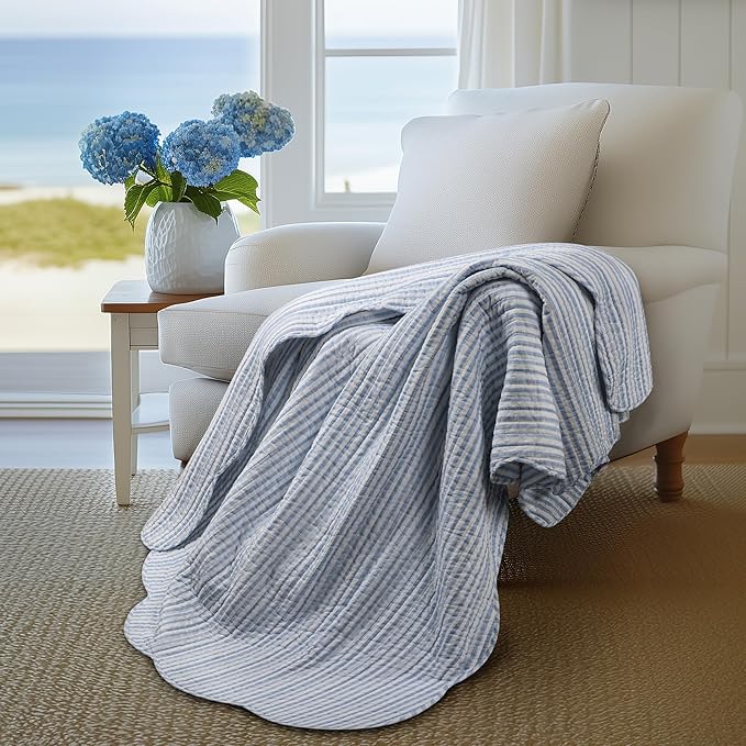 Levtex Home Martha Blue Stripe Quilted Throw (50x60)